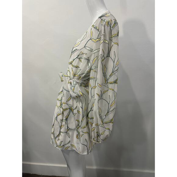 NWT Alexis Embellished Leaf V-Neck Long Sleeve Mini Dress White Women's Size XS - Picture 3 of 7